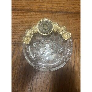 Vintage Walt Disney Disneyland Gold Plate & Crystal Ashtray / Trinket Dish
